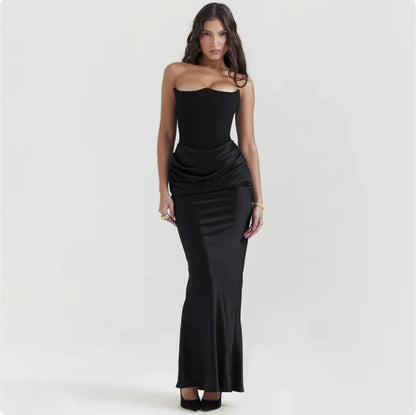 Elegant Bandeau Bustier Maxi Dress