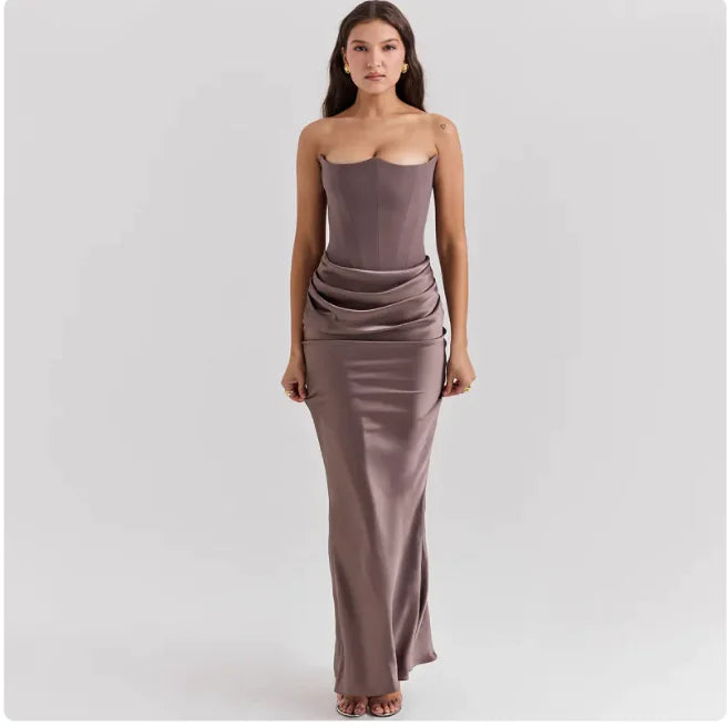 Elegant Bandeau Bustier Maxi Dress